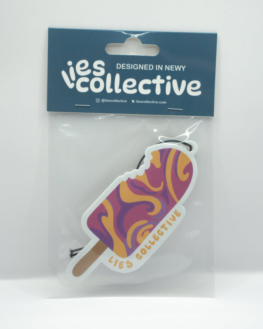 Air freshener tag with rainbow swirl popsicle design