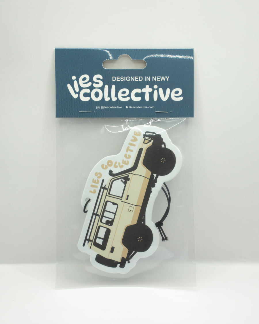ies collective Troopy car air freshener, cream and black die-cut on hanging card